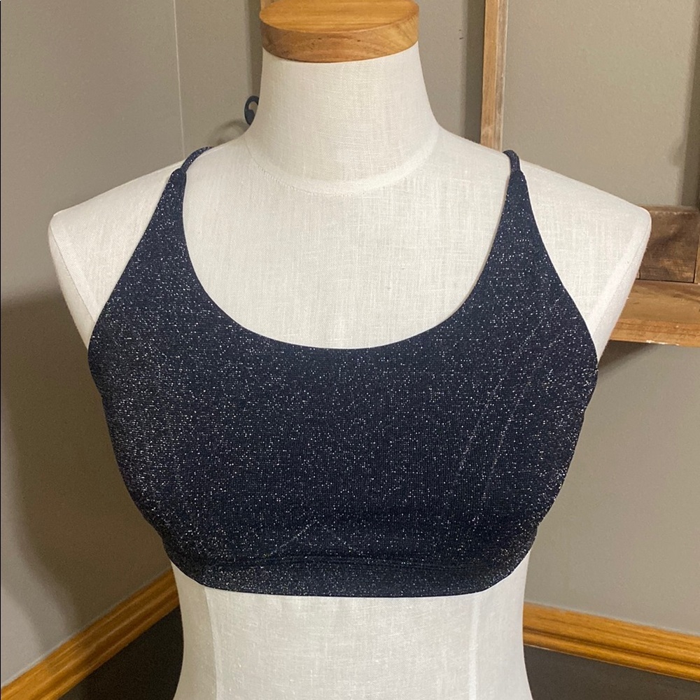 Fabletics low impact black & silver glitter sparkle seamless strappy bra size m